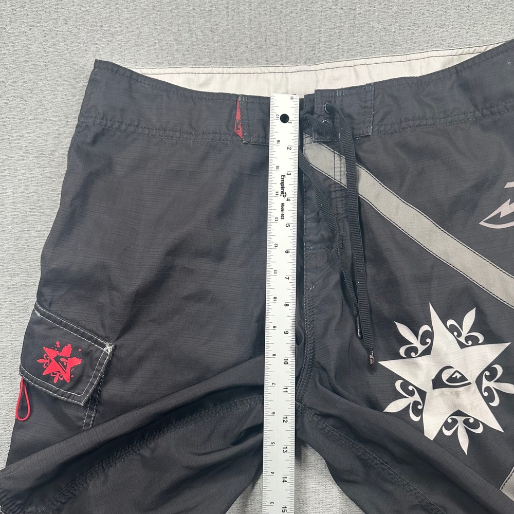 Quiksilver Board Shorts Mens 34 Black Ripstop Graphic Y2K Surf Swim Trunks - Picture 6 of 12